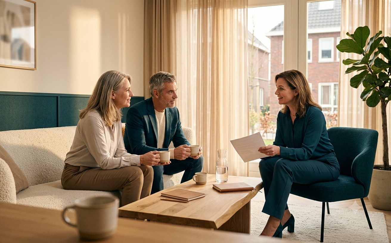 Echtpaar in gesprek met een adviseur over pensioenplanning
