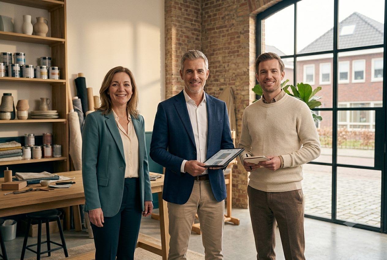 Het team van De Vries Advies in een licht kantoor